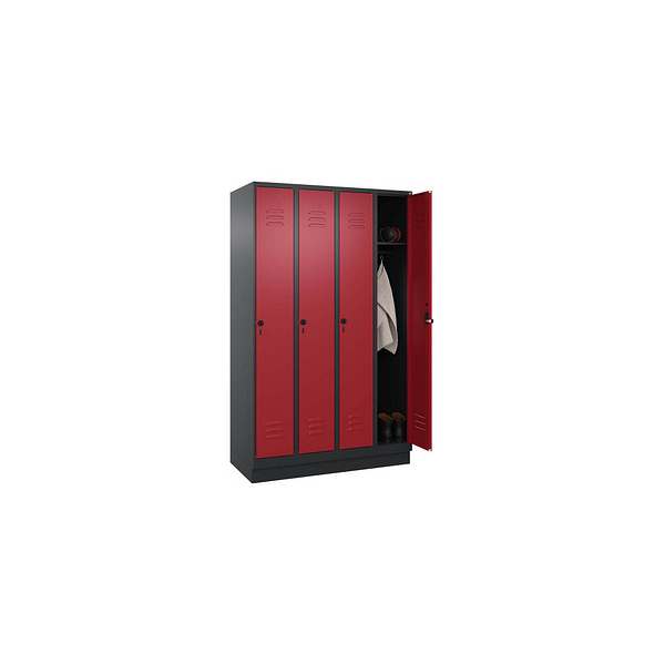 4068427429930 - Spind Classic PLUS rubinrot schwarzgrau 080020-40 S10056 4 Schließfächer 1200 x 500 x 1950 cm 4068427429930 C+P-Möbel 4068427429930 - Spind Classic PLUS rubinrot schwarzgrau 080020-40 S10056 4 Schließfächer 1200 x 500 x 1950 cm 4068427429930 C+P-Möbel