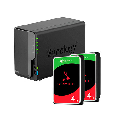 DiskStation DS224+ inklusive 2x 4TB TB Seagate Ironwolf 3.5 HDD DS224++ST4000VN006, schwarz, 0