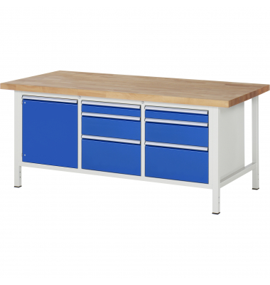 RAU Werkbank 2000x900x840-1040mm 6xSchublade-TA 1xTür l.gre.bl