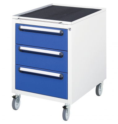 Rollcontainer EUS33AM11, enzianblau/lichtgrau, 3 Schubladen, Stahl, pulverbeschichtet, abschlie&szlig;bar