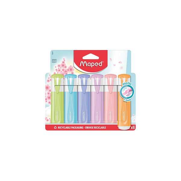 3154147425114 -  Textmarker Fluo Peps pastell 742511 Etui 6-farbig sortiert pastell 1-5mm Keilspitze 3154147425114 maped 6 Stück