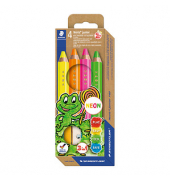 Buntstifte-Set Noris junior 3in1, 140 C4P1, 4-farbig sortiert neon, sechskant-abgerundet, Packung