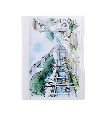 Schnellhefter Quality 014-2345-030-08, A4, weiß, Polyvinylchlorid (PVC), Vorderdeckel transparent