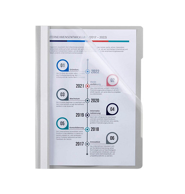 Schnellhefter Quality 014-2345-030-05, A4, grau, Polyvinylchlorid (PVC), Vorderdeckel transparent