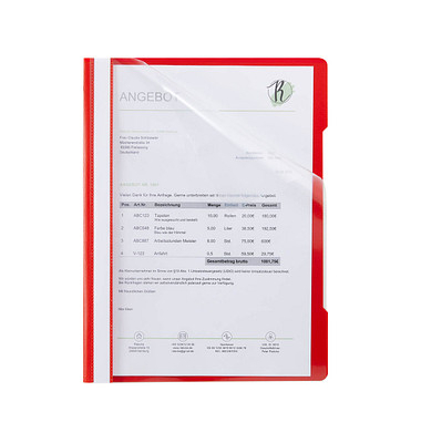 Schnellhefter Quality 014-2345-030-45, A4, rot, Polyvinylchlorid (PVC), Vorderdeckel transparent