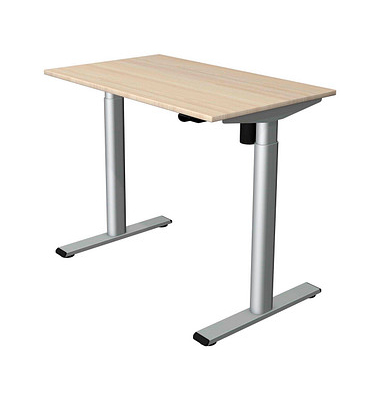 Sitz-Steh-Schreibtisch Move 1 base, elektrisch höhenverstellbar, 73-123cm (H), 100x60cm (BxT), rechteckig, ahorn / silber