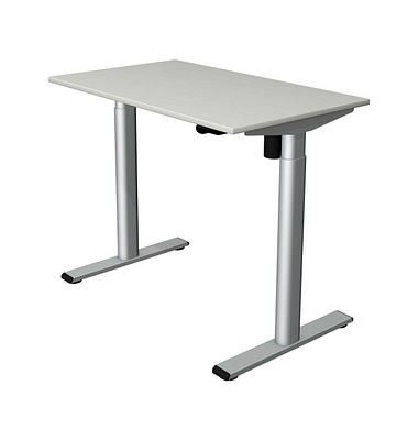 Sitz-Steh-Schreibtisch Move 1 base, elektrisch höhenverstellbar, 73-123cm (H), 100x60cm (BxT), rechteckig, lichtgrau / silber