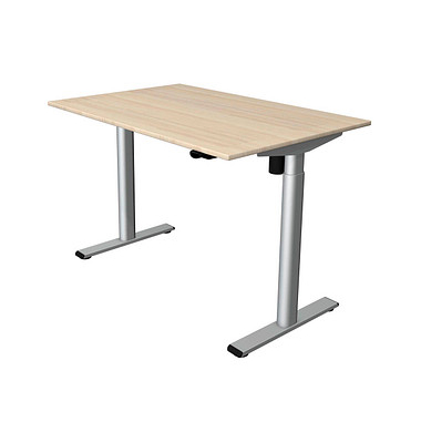 Sitz-Steh-Schreibtisch Move 1 base, elektrisch höhenverstellbar, 73-123cm (H), 120x80cm (BxT), rechteckig, ahorn / silber