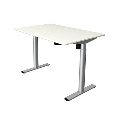 Sitz-Steh-Schreibtisch Move 1 base, elektrisch höhenverstellbar, 73-123cm (H), 120x80cm (BxT), rechteckig, weiß / silber