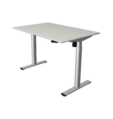Sitz-Steh-Schreibtisch Move 1 base, elektrisch höhenverstellbar, 73-123cm (H), 120x80cm (BxT), rechteckig, lichtgrau / silber