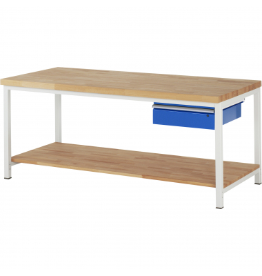 RAU Werkbank 2000x900x840-1040mm 1xSchublade-TA l.gre.bl