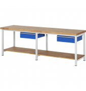 RAU Werkbank 2500x700x840-1040mm 2xSchublade-TA l.gre.bl