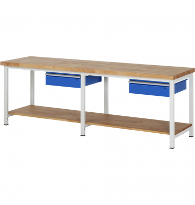 RAU Werkbank 2500x700x840-1040mm 2xSchublade-TA l.gre.bl