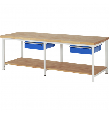 RAU Werkbank 2500x900x840-1040mm 2xSchublade-TA l.gre.bl