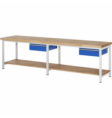 RAU Werkbank 3000x700x840-1040mm 2xSchublade-TA l.gre.bl