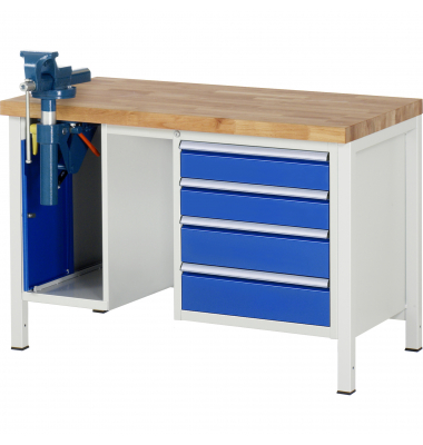 RAU Werkbank 1250x700x840-1040mm 4xSchublade-TA SSKL l.gre.bl