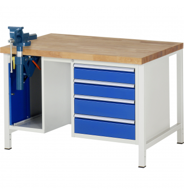 RAU Werkbank 1250x900x840-1040mm 4xSchublade-TA SSKL l.gre.bl