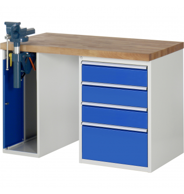 RAU Werkbank 1250x700x890mm 4xSchublade-TA 1xSSKL l.gre.bl