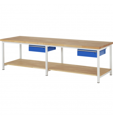 RAU Werkbank 3000x900x840-1040mm 2xSchublade-TA l.gre.bl