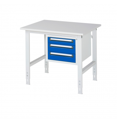 RAU Arbeitstisch 1000x800x760-1080 3xSchub M-Platte 22mm l.gre.bl