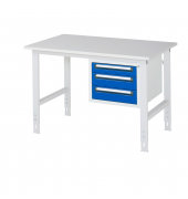 RAU Arbeitstisch 1250x800x760-1080 3xSchub M-Platte 22mm l.gre.bl