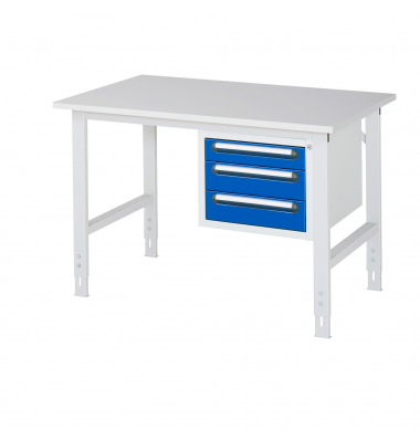 RAU Arbeitstisch 1250x800x760-1080 3xSchub M-Platte 22mm l.gre.bl