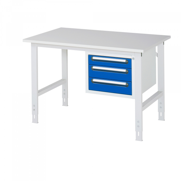 4040376143617 - Arbeitstisch mit Schubladenschrank Unterbau-Container mit 3 Schubladen 1 x 90 2 x 120 mm BxT 1250 x 800 mm M-Platte Stärke 22 mm kaiserkraft