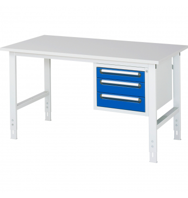 RAU Arbeitstisch 1500x800x760-1080 3xSchub M-Platte 22mm l.gre.bl