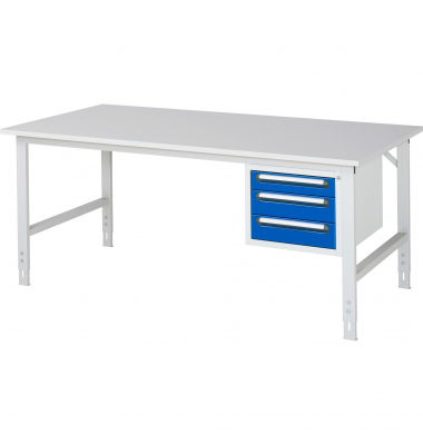 RAU Arbeitstisch 2000x1000x760-1080 3xSchub M-Platte 22mm l.gre.bl