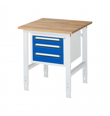 RAU Arbeitstisch 750x800x760-1080 3xSchub B-Platte 25mm l.gre.bl