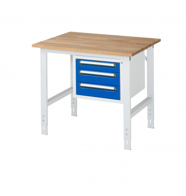 RAU Arbeitstisch 1000x800x760-1080 3xSchub B-Platte 25mm l.gre.bl