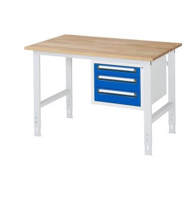 RAU Arbeitstisch 1250x800x760-1080 3xSchub B-Platte 25mm l.gre.bl