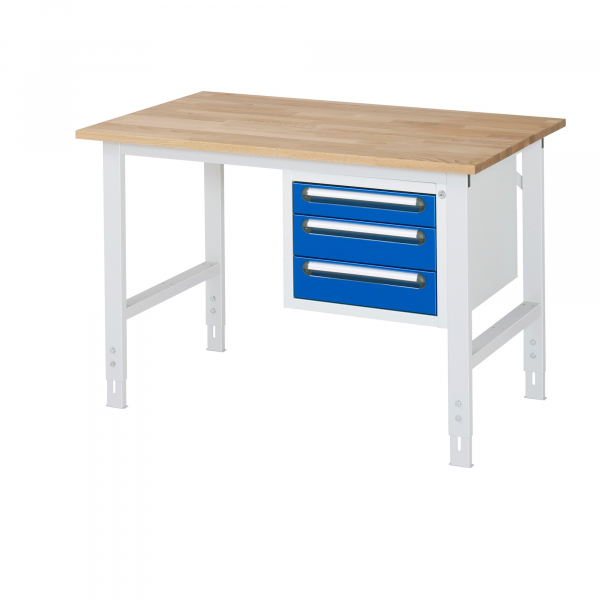4040376205643 - Arbeitstisch mit Schubladenschrank Unterbau-Container mit 3 Schubladen 1 x 90 2 x 120 mm BxT 1250 x 800 mm B-Platte Stärke 25 mm kaiserkraft