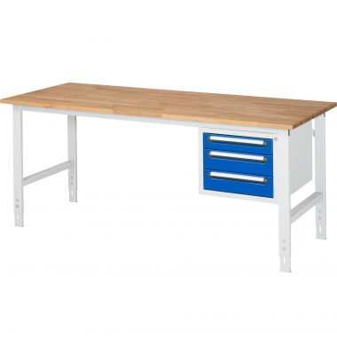 RAU Arbeitstisch 2000x800x760-1080 3xSchub B-Platte 25mm l.gre.bl