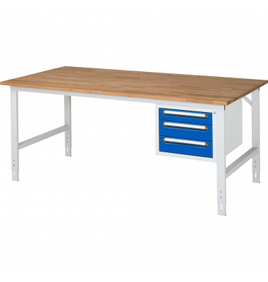RAU Arbeitstisch 2000x1000x760-1080 3xSchub B-Platte 25mm l.gre.bl