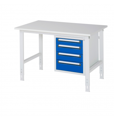 RAU Arbeitstisch 1250x800x760-1080 4xSchub M-Platte 22mm l.gre.bl