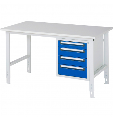 RAU Arbeitstisch 1500x800x760-1080 4xSchub M-Platte 22mm l.gre.bl
