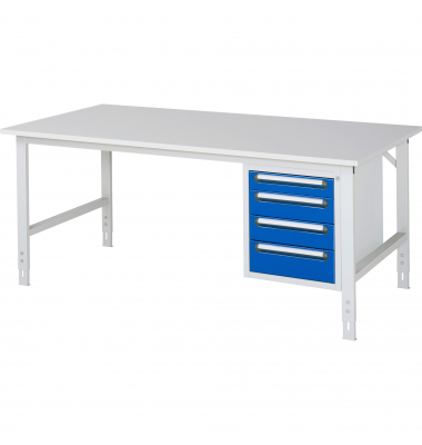 RAU Arbeitstisch 2000x1000x760-1080 4xSchub M-Platte 22mm l.gre.bl