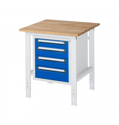 RAU Arbeitstisch 750x800x760-1080 4xSchub B-Platte 25mm l.gre.bl