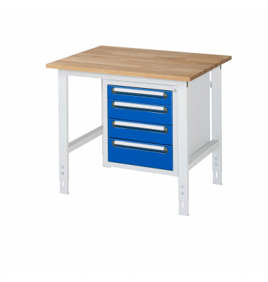 RAU Arbeitstisch 1000x800x760-1080 4xSchub B-Platte 25mm l.gre.bl