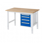 RAU Arbeitstisch 1250x800x760-1080 4xSchub B-Platte 25mm l.gre.bl