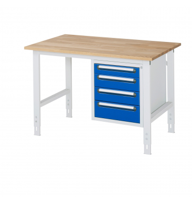 RAU Arbeitstisch 1250x800x760-1080 4xSchub B-Platte 25mm l.gre.bl