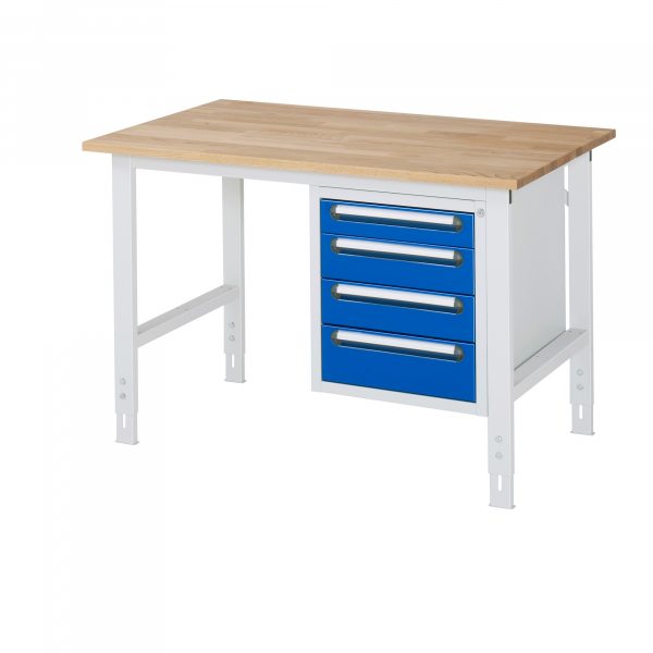 4040376237583 - Arbeitstisch mit Schubladenschrank Unterbau-Container mit 4 Schubladen 1 x 90 2 x 120 1 x 140 mm BxT 1250 x 800 mm B-Platte Stärke 25 mm kaiserkraft