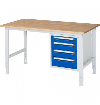 RAU Arbeitstisch 1500x800x760-1080 4xSchub B-Platte 25mm l.gre.bl