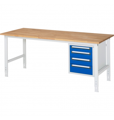 RAU Arbeitstisch 2000x800x760-1080 4xSchub B-Platte 25mm l.gre.bl