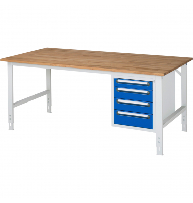 RAU Arbeitstisch 2000x1000x760-1080 4xSchub B-Platte 25mm l.gre.bl
