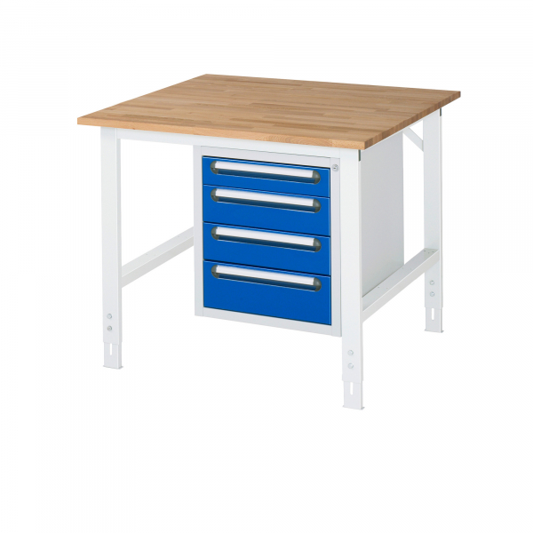 4040376425577 - Arbeitstisch mit Schubladenschrank Unterbau-Container mit 4 Schubladen 1 x 90 2 x 120 1 x 140 mm BxT 1000 x 1000 mm B-Platte Stärke 25 mm kaiserkraft