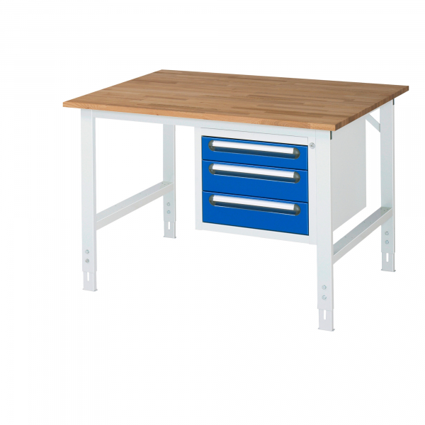 4040376425645 - Arbeitstisch mit Schubladenschrank Unterbau-Container mit 3 Schubladen 1 x 90 2 x 120 mm BxT 1250 x 1000 mm B-Platte Stärke 25 mm kaiserkraft