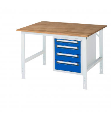 RAU Arbeitstisch 1250x1000x910-1230 4xSchub B-Platte 25mm l.gre.bl