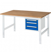 RAU Arbeitstisch 1500x1000x760-1080 3xSchub B-Platte 25mm l.gre.bl